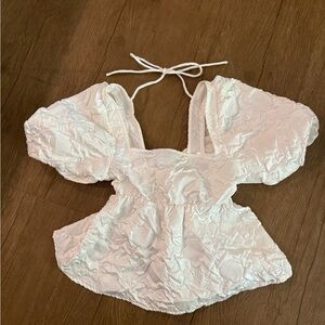 Divided White Textured Blouse